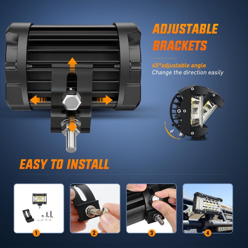 Nilight Side Shooter Light Bar 4.3 Inch Triple Row Spot
