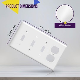 ENERLITES Combination Triple Toggle/Single Duplex Receptacle Outlet Wall Plate, Standard Size 4-Gang Light Switch Cover (4.50" x 8.19"), Polycarbonate Thermoplastic, UL Listed, 881321-W, White