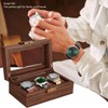 3 Slot Watch Display Case Wood Detachable Pillow Glass Cover