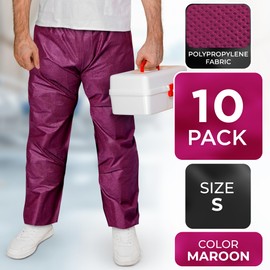 EZGOODZ Maroon Disposable Scrub Pants, Large. Pack of 10 Disposable Scrubs for Women and Men. Medical Grade Polypropylene Pants. Breathable Hospital Scrubs Unisex with Specialized Waistband