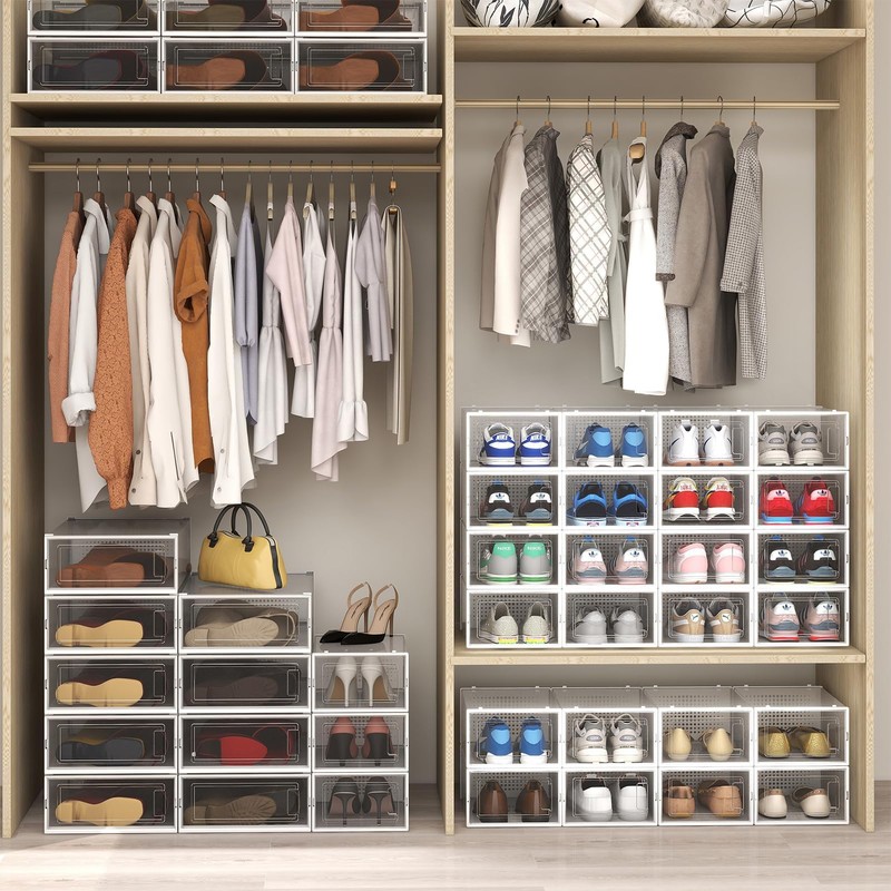 PARANTA 8-Piece Boot and 12-Piece Shoe Storage Box, Stackable Clear