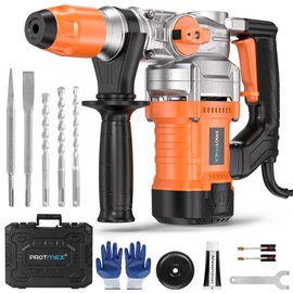 1-1/4 Inch SDS-Plus 13 Amp Heavy Duty Rotary Hammer Drill with Safety Clutch 3 Functions, Vibration Control, for Floor Tile Removal, Concrete Breaker, Including Grease, Chisels & Drill Bits
