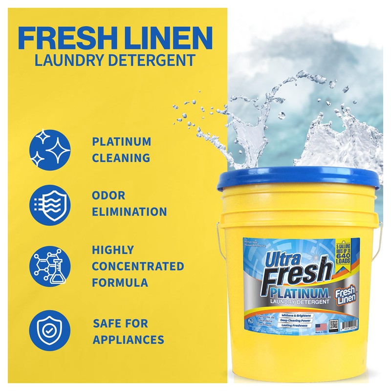 Ultra Fresh 5 Gallon Platinum Liquid Laundry Detergent Washing Soap