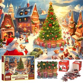 POPOYU Christmas Advent Calendar 2024 Jigsaw Puzzles Kids,27x19inch Xmas Advent Calendar Puzzles 1008 Pieces 24 Days Divided into 24 Boxes,Christmas Puzzles Countdown Calendar for Adults Kids Gifts