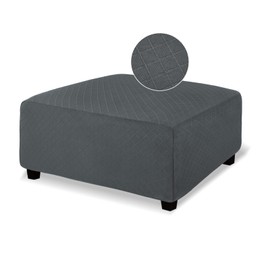 NeColorLife Funda otomana rectangular de gran tamaño para reposapiés, fundas elásticas para taburetes, protectores de muebles, tela jacquard con entramado de diamantes y banda elástica, tamaño XL, color gris oscuro