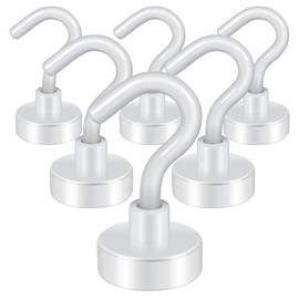 Neosmuk Magnetic Hooks,30lb+ Heavy Duty Earth Magnets with Hook for Refrigerator, Extra Strong Cruise Hook for Hanging, Magnetic Hanger for Cabins, Grill (White, 6 Pack)