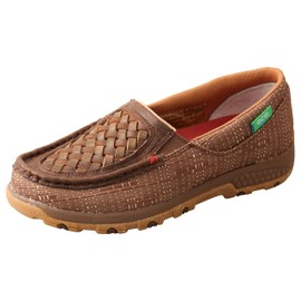 Twisted X Women's Slip-On Driving Moc, Moc Toe with CellStretch, Woven Brown & Coffee, 8.5 M