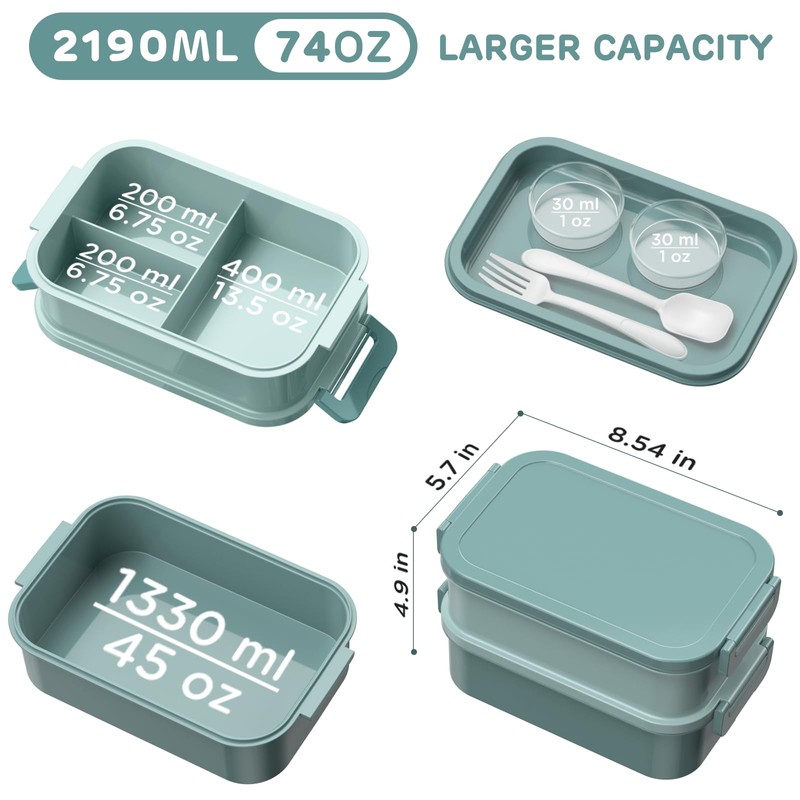 WayEee Lunch Box Adults,2190ml Large Capacity Bento Lunch Box with