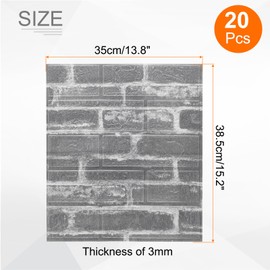 sourcing map 20pcs 3D Brick Effect Wall Panels, Peel and Stick Brick Wall Tile, 35cm x 38.5cm Waterproof Brick Design Wallpaper Backsplash for Kitchen, Living Room, Gray