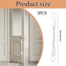 Shoyisenka 3 Pcs Door Stopper Latch, 60cm Cotton Rope Door Stopper, Anti-Collision Door Stop Stoppers, Door Handles Rope Stopper, Door Handle Protection Rope (White)