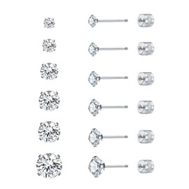 6 Pairs 14K Cubic Zirconia Stud Earrings for Women Men 20G Flat Screw Back Earrings 316L Stainless Steel Cartilage Earrings Hypoallergenic Earrings Men Earrings