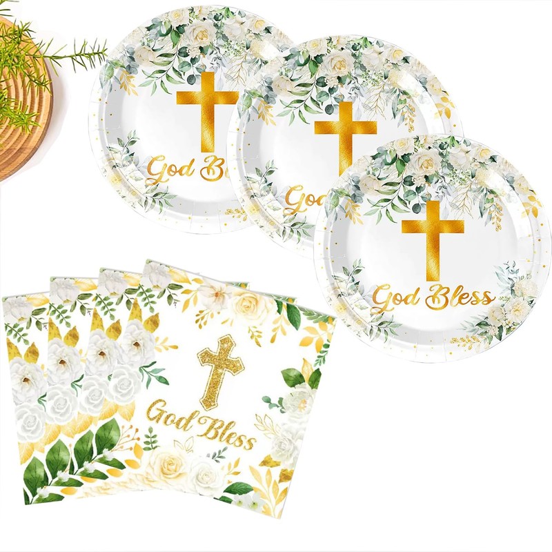 Yorcocek 40PCS God Bless Baptism Tableware Set