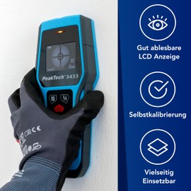 PeakTech 3433 - Wall Scanner [3 Year Manufacturer Warranty] Line Detector, Line Finder, Metal Detector Wall, Wall Scanner, Line Finder Impu, Detector Voltage Metal & Beam, Stud Finder