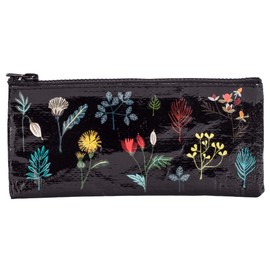 Blue Q Pencil Case, Plant Study - chunky zipper, sturdy and easy-to-rinse-clean, 4.25"h x 8.5"w, made from 95% recycled material (Black with Botanical Drawings)