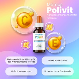 Polivit Multivitamin Children's Drops 15 ml Children's Vitamins Support for the Immune System & Growth Vitamin A, C, D, E & B Complex Vegan, Sugar Free & Gluten Free Liquid
