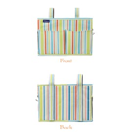 Surblue Bedside Caddy Hanging Bed Organizer Storage Bag Pocket for Bunk and Hospital Beds, College Dorm Rooms Baby Bed Rails,Wheelchair Side Bag,Camp Chiars,4 Pockets and 2 Hooks (Small GreenStripe)