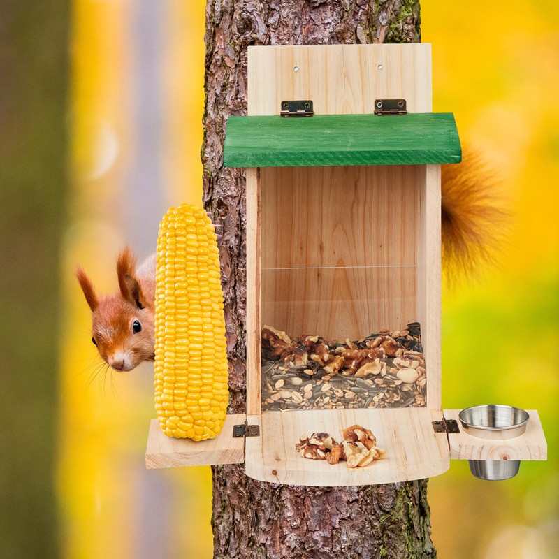 Relaxdays Squirrel Feeder Construction Kit, Wood, Squirrel Feeder with Corn