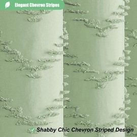 Dynamene Extra Long Shower Curtains, 96 Inch Long Boho Tufted Chevron Striped Fabric Shower Curtains for Bathroom, Tall Minimalist Waterproof Cloth Shower Curtain Set with 12 Hook, Sage Green, 72x96