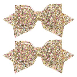 2 Pcs Sparkling Gold Hair Bow, Gold Bows for Girls Hair 5 Inch Glitter Bow Hairpin Big Bows for Girls, Sparkling Sequin Gold Hair Bows with Alligator Clips for Women and Girls Gold Hair Accessories