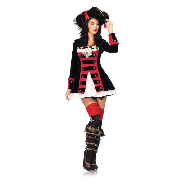 Leg Avenue womens Charming Pirate Captain,velvet Layered Waistcoat Dress W/Lace Accent Adult Sized Costumes, Black/Red, Small US