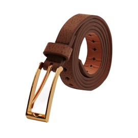 sourcing map Womens Skinny Leather Belt Hollow Cross Design with Alloy Buckle Dark Brown