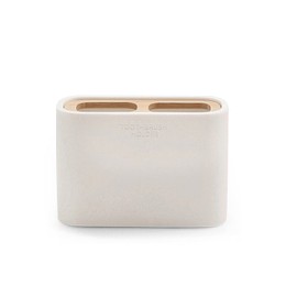 Gedy Melbourne Portaspazzolini da Bagno, Misure e Peso: 8,5X12,8X5,6 CM & 0,364 kg, Porta dentifricio e spazzolino in resine e bambù, Finitura Bianco e bambù, Design R&S, 2 Anni di Garanzia