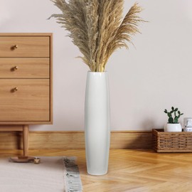 GDSZJLJ 17.7 Inch White Ceramic Floor Vase, Tall Decorative Vase with Glossy Glaze, Big Standing Flower Vases for Pampas Grass, Modern Home Decor for Living Room, Office, Bedroom, Dining Corner