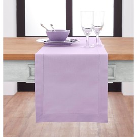 Solino Home Lavender Ice Table Runner 60 Inch - Cotton Linen Hemstitch Easter Table Runner 14 x 60 Inch Ideal for Dresser and Coffee Tables