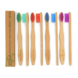 Ecowood® Cepillo de Dientes Para Niños Hecho 100% de Bambu Biodegradable con Cerdas Suaves - Paquete de 8 Cepillos Dentales