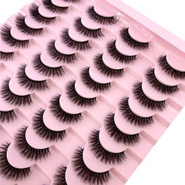 HBZGTLAD 20 Pairs 25 mm 3d Mink Lashes Bulk Faux with Custom Box Wispy Natural Mink Lashes Pack Short Wholesales Natural False Eyelashes (ja17)