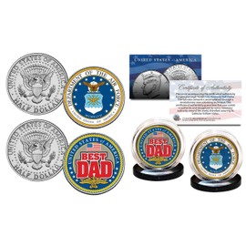 AIR Force - Fathers Day Best Dad Military 2-Coin U.S JFK Kennedy Half Dollar Set