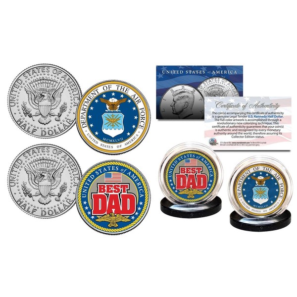 AIR Force - Fathers Day Best Dad Military 2-Coin U.S JFK Kennedy Half Dollar Set