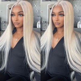 Mscathy Platinum Blonde Human Hair Wigs Straight Hair 13X4 Lace Front Human Hair Wigs Breathable Hair Pre Plucked HD Transparent 180% Density Lace Front Wigs for Women (20 INCH, Platinum Blonde)