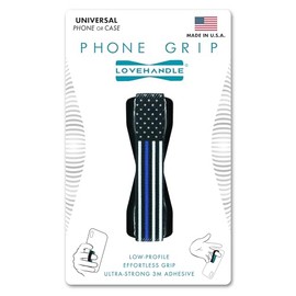 LOVEHANDLE Universal Phone Grip for Smartphones & Mini Tablets - Phone Holder for Hand - Wireless Charging Compatible - Made in The USA - Thin Blue Line Flag