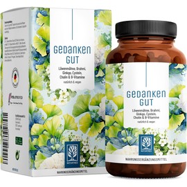 NATURTREU® Gedankengut Lion Mane Mushroom & Ginkgo Biloba Complex - with Brahmi Extract Choline & L-Cysteine - 120 Capsules Vegan with 30% Polysaccharides and 5% Beta-Glucans