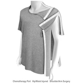 Post Shoulder Surgery Shirts Recovery Tear Away Short Sleeve Full Open Side Snap- Men's - Women's - Unisex Sizing (Medium, Light Grey)