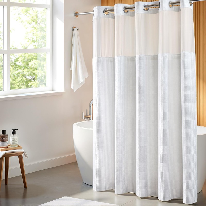 River Dream Extra Long Shower Curtain Set, Cotton Blend, Waffle