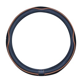 Funda para volante de barco de piel de microfibra de 13 a 13.5 pulgadas (negro naranja)