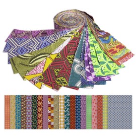 Soimoi 40Pcs African Floral Print Precut Fabrics Strips Roll Up 2.5x42inches Cotton Jelly Rolls for Quilting
