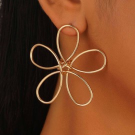 Cybche Vintage Large Flower Hoop Earrings Wire Flower Dangle Earrings Gold Large Hollow Flower Earrings Lightweight Floral Statement Earrings Exaggerated Metal Flower Stud Earrings Jewellery for
