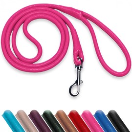 OOPSDOGGY Rolled Leather Dog Lead 6ft Heavy Duty Training Leash for Small Medium Large Dogs & Puppy Black Brown Red (Pink, Large)