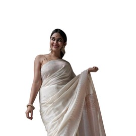 KWINLESS Embroidery Saree With Unstitched Fancy Work Blouse Piece Saree For Women. (B, FREE)