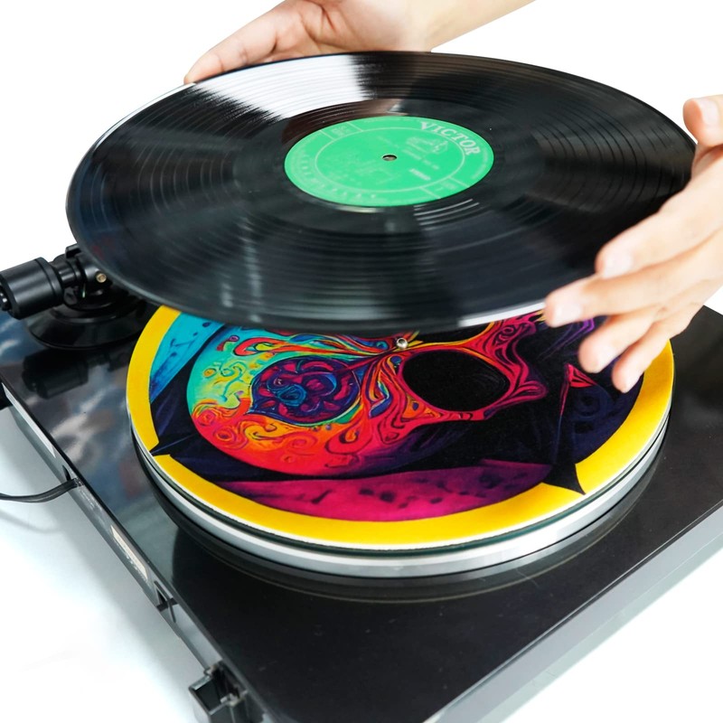 Turntable Platter Mat 12 Inches Record Mat Felt Skull Pattern