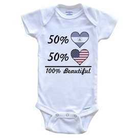 Really Awesome Shirts 50% Nicaraguan 50% American 100% Beautiful Nicaragua Flag Heart One Piece Baby Bodysuit, 3-6 Months White
