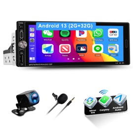 Android 13 2+32G Single Din Car Stereo with Wireless Carplay Android Auto,GPS Navigation with Car Radio, 6.9 Inch Touchscreen with Bluetooth, MirrorLink, WiFi, FM/RDS, EQ/DSP,SWC, Backup Camera&MIC