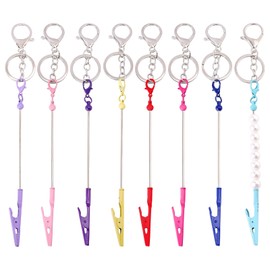 beinkmake 8Pcs Beadable Card Grabber Keychain Metal Credit Card Puller for Long Nails Multicolor Clip Touchless ATM Card Grabber for Women Wallet