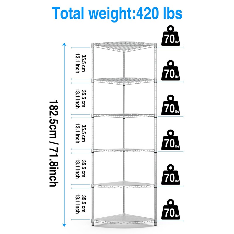 Fulocseny 6 Tier NSF Storage Rack, 420lbs Capacity Metal Sector