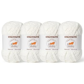 4 Pack White Fluffy Velvet Yarn for Crocheting, Chunky Chenille Baby Blanket Yarn for Crochet, Soft Fuzzy Puzzle Yarn for Knitting, (100g/3.53oz Each) Bulky Thick Amigurumi Crochet Yarns