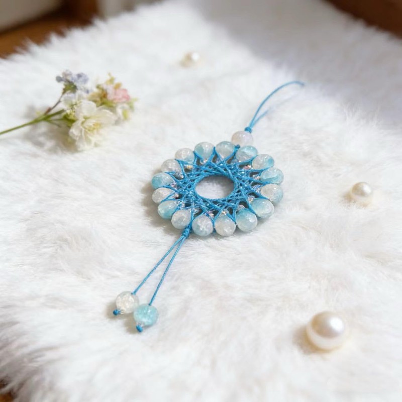 Blue Handcrafted Beaded Dream Catchers,Crystal Sunlight-CatchingPendants, Cute Cryrstal Beads Hanging