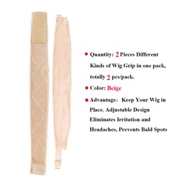 TOBBST Wig Grip Headbands for Women, 2-Piece Adjustable No-Slip Wig Scarf Hat Grip Band (Beige)